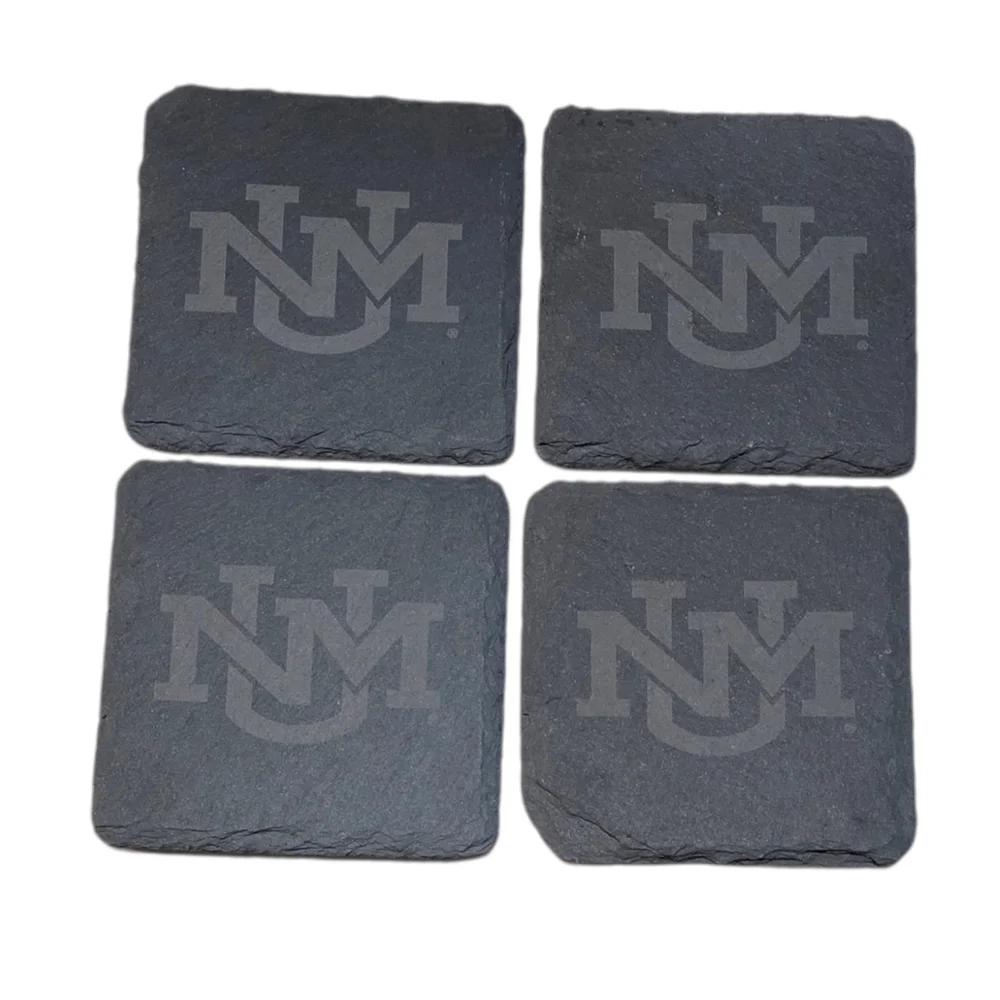 NMU - Set of 4 Northern Michigan Slate Coaster Set with Bamboo Holder NWOT - Picture 3 of 5
